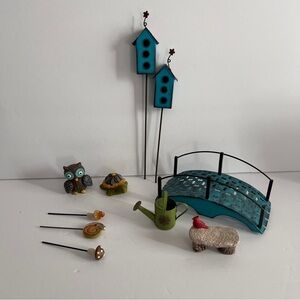 Charming 10 Terrarium Garden Accent Set bridge animals birdhouses mushroom